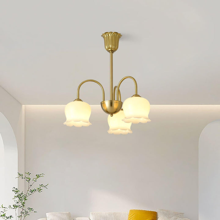 Vintage Mia Chandelier | Gold & Beige Bell Orchid Elegant Light | Vinlighting | Vinlighting