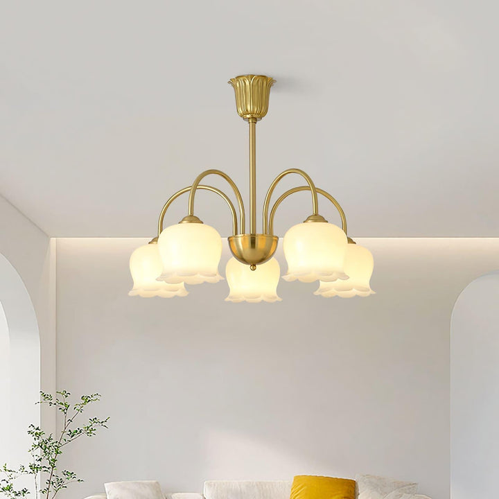 Vintage Mia Chandelier | Gold & Beige Bell Orchid Elegant Light | Vinlighting | Vinlighting
