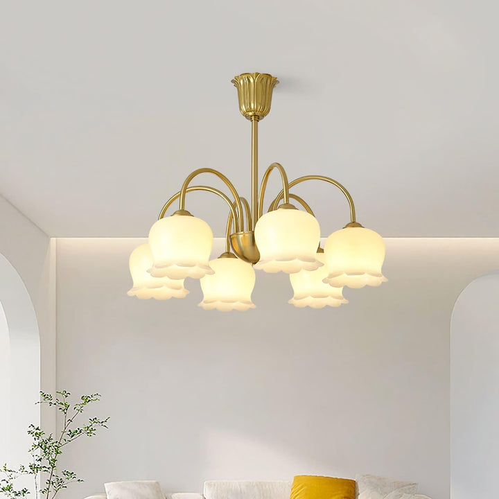 Vintage Mia Chandelier | Gold & Beige Bell Orchid Elegant Light | Vinlighting | Vinlighting