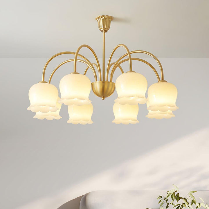 Vintage Mia Chandelier | Gold & Beige Bell Orchid Elegant Light | Vinlighting | Vinlighting