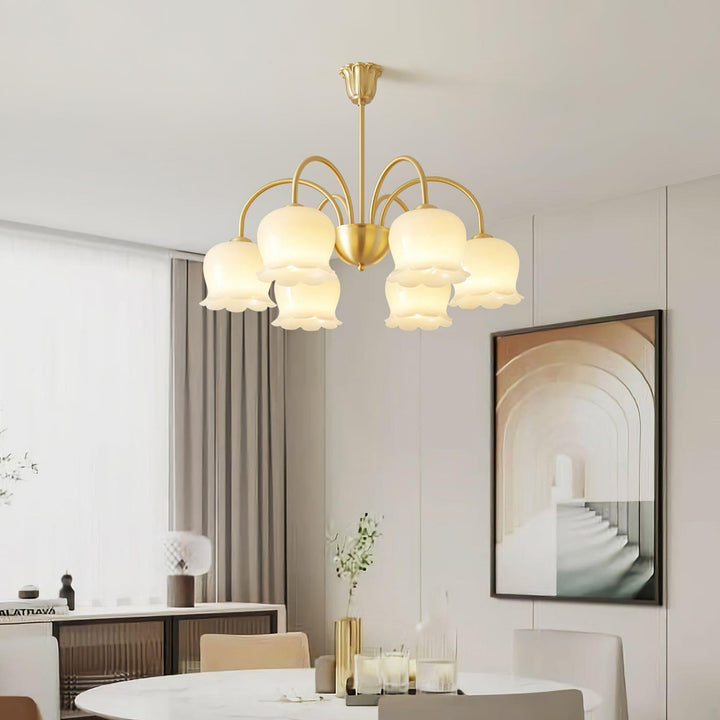 Vintage Mia Chandelier | Gold & Beige Bell Orchid Elegant Light | Vinlighting | Vinlighting