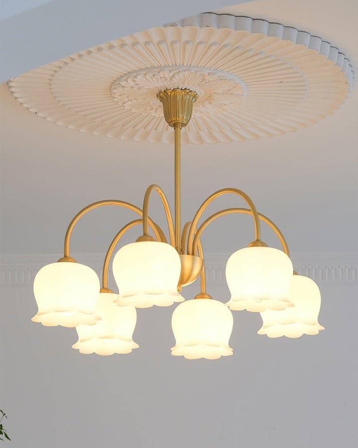 Vintage Mia Chandelier | Gold & Beige Bell Orchid Elegant Light | Vinlighting | Vinlighting