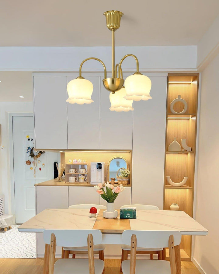 Vintage Mia Chandelier | Gold & Beige Bell Orchid Elegant Light | Vinlighting | Vinlighting