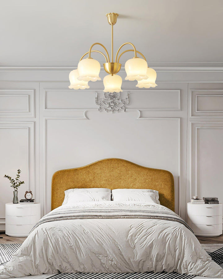 Vintage Mia Chandelier | Gold & Beige Bell Orchid Elegant Light | Vinlighting | Vinlighting