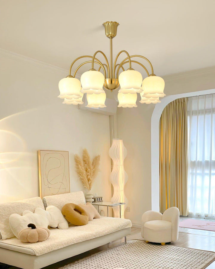 Vintage Mia Chandelier | Gold & Beige Bell Orchid Elegant Light | Vinlighting | Vinlighting