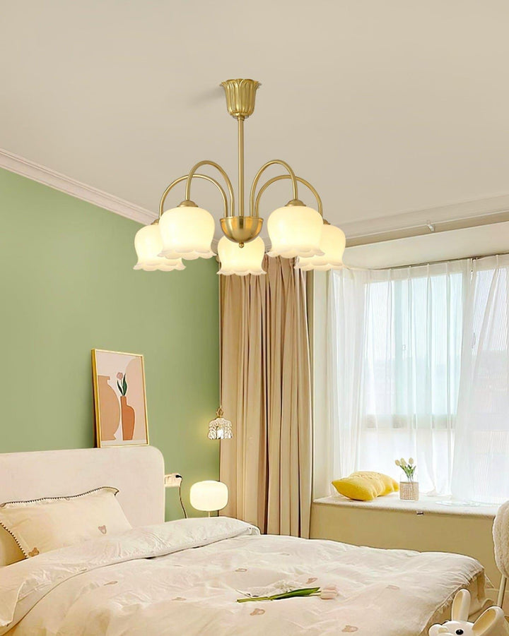 Vintage Mia Chandelier | Gold & Beige Bell Orchid Elegant Light | Vinlighting | Vinlighting