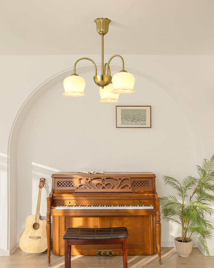 Vintage Mia Chandelier | Gold & Beige Bell Orchid Elegant Light | Vinlighting | Vinlighting
