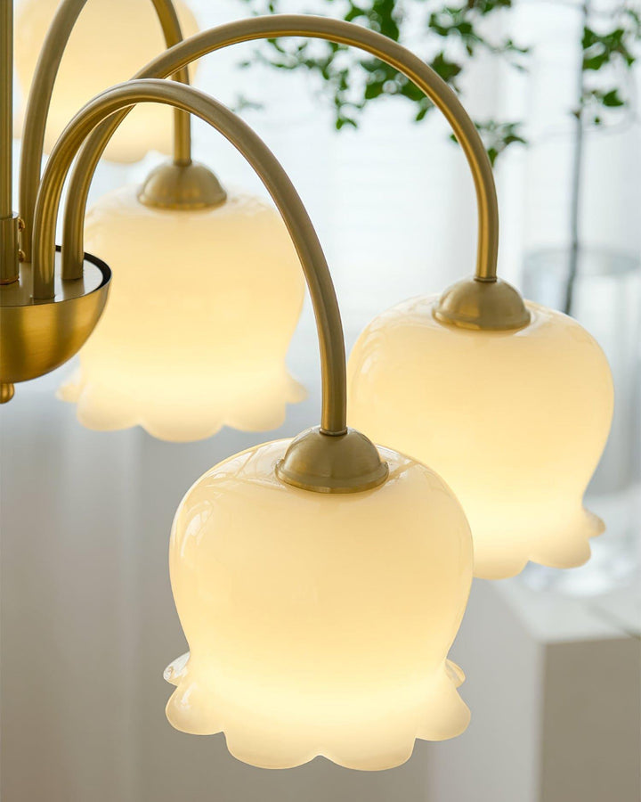 Vintage Mia Chandelier | Gold & Beige Bell Orchid Elegant Light | Vinlighting | Vinlighting
