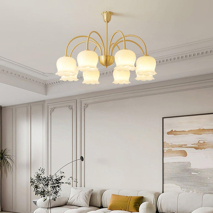 Vintage Mia Chandelier | Gold & Beige Bell Orchid Elegant Light | Vinlighting | Vinlighting
