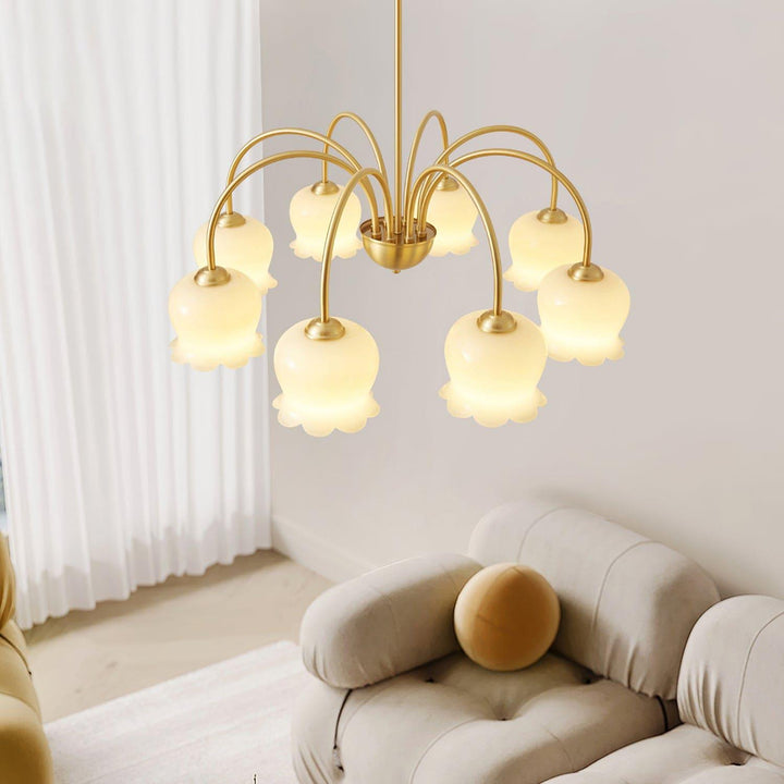 Vintage Mia Chandelier | Gold & Beige Bell Orchid Elegant Light | Vinlighting | Vinlighting