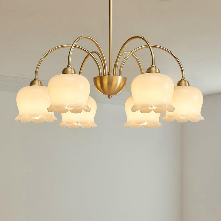 Vintage Mia Chandelier | Gold & Beige Bell Orchid Elegant Light | Vinlighting | Vinlighting