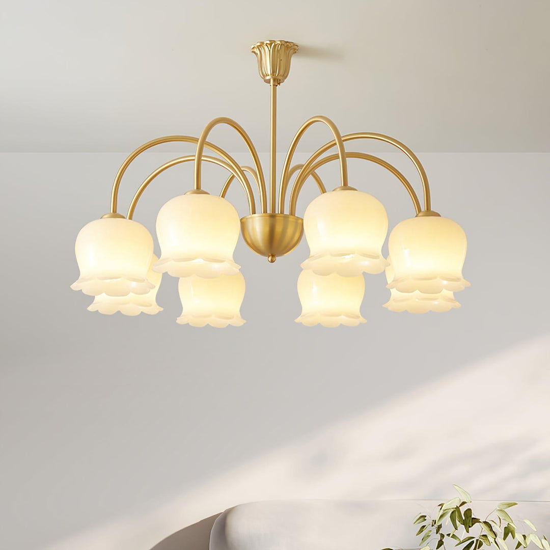 Vintage Mia Chandelier | Gold & Beige Bell Orchid Elegant Light | Vinlighting | Vinlighting