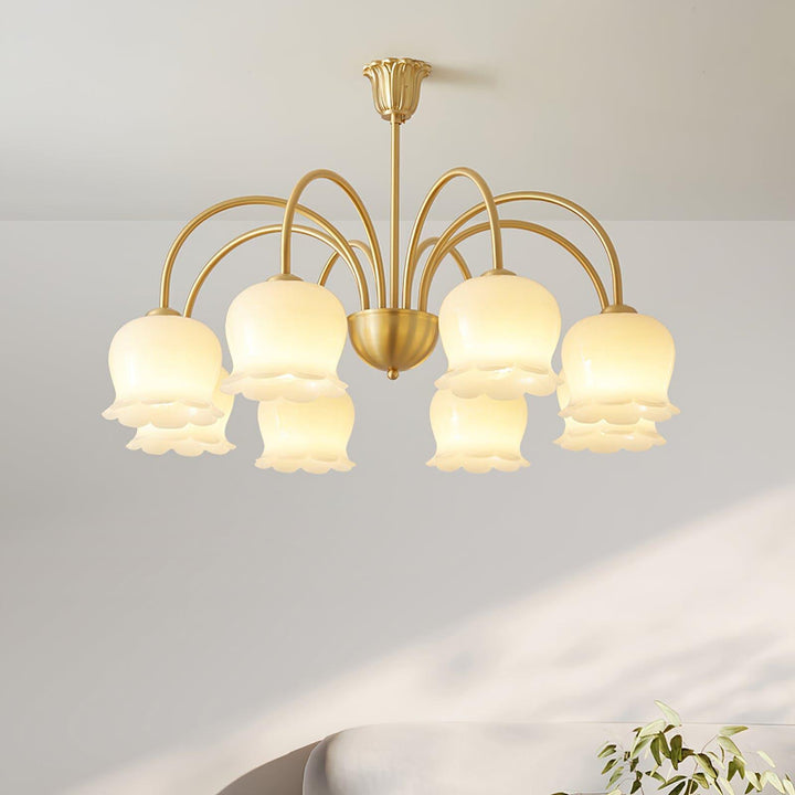 Vintage Mia Chandelier | Gold & Beige Bell Orchid Elegant Light | Vinlighting | Vinlighting