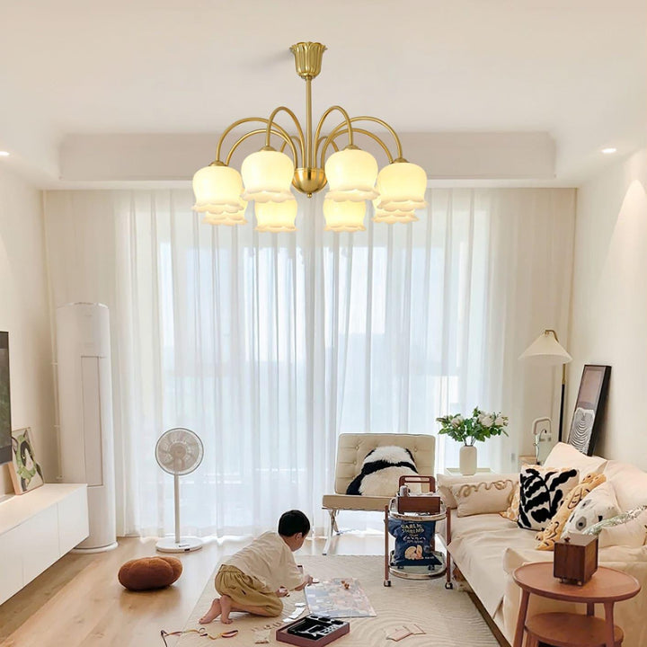 Vintage Mia Chandelier | Gold & Beige Bell Orchid Elegant Light | Vinlighting | Vinlighting