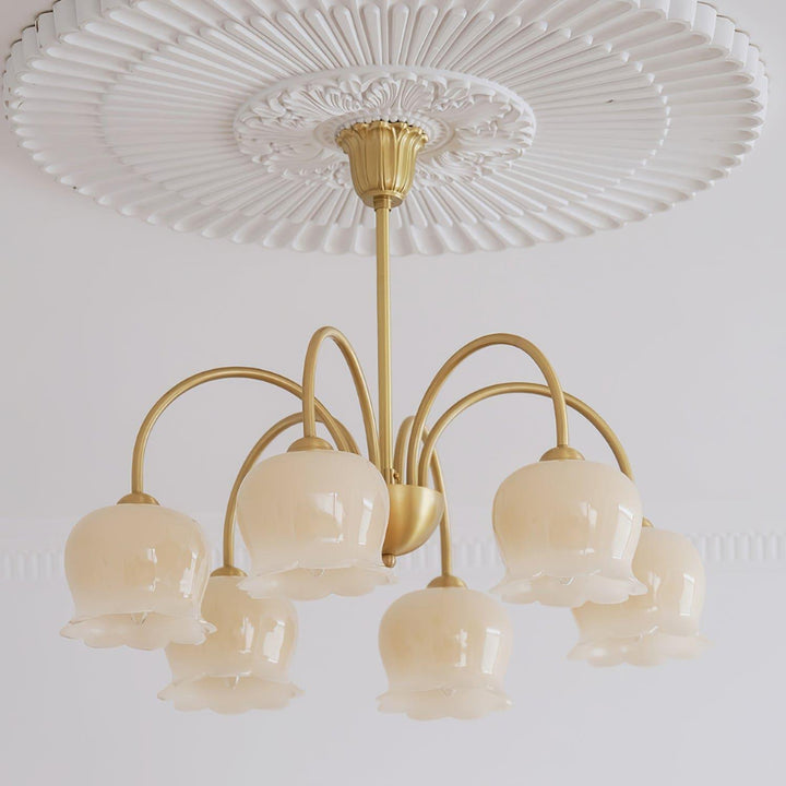 Vintage Mia Chandelier | Gold & Beige Bell Orchid Elegant Light | Vinlighting | Vinlighting