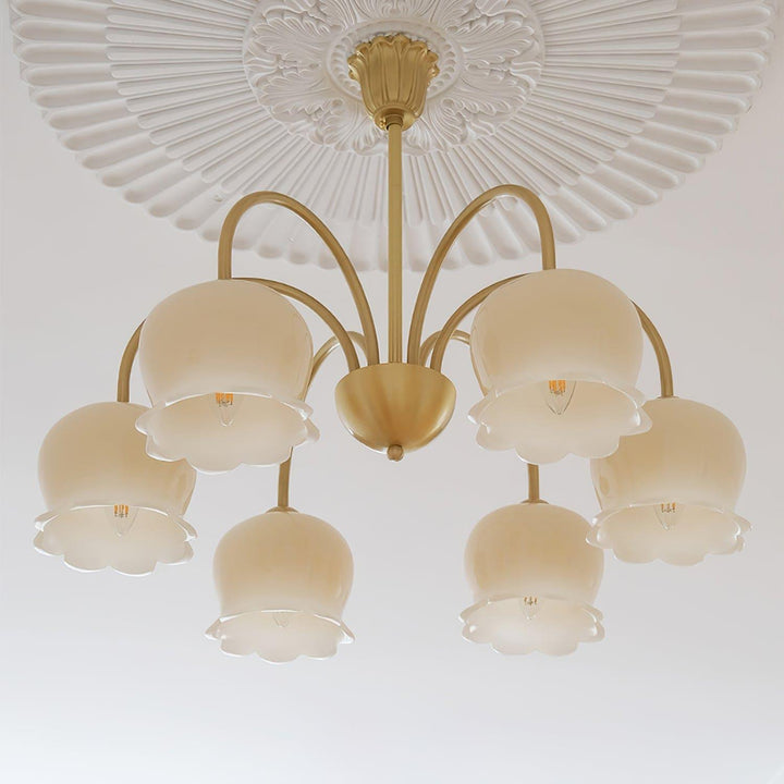 Vintage Mia Chandelier | Gold & Beige Bell Orchid Elegant Light | Vinlighting | Vinlighting