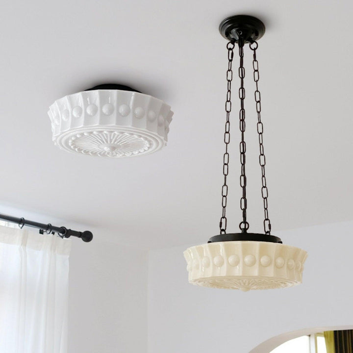 Vintage Round Ceiling Light – Ceramic Shade with Elegant Motifs | Vinlighting | Vinlighting