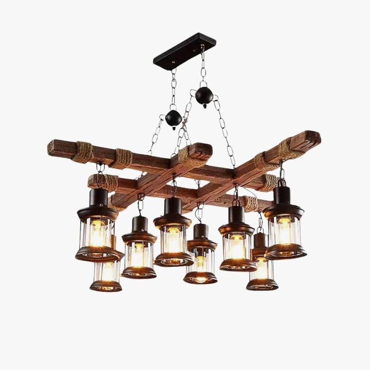 Vintage Wood Glass Chandelier | Elegant Glass & Wood Lighting | Vinlighting | Vinlighting