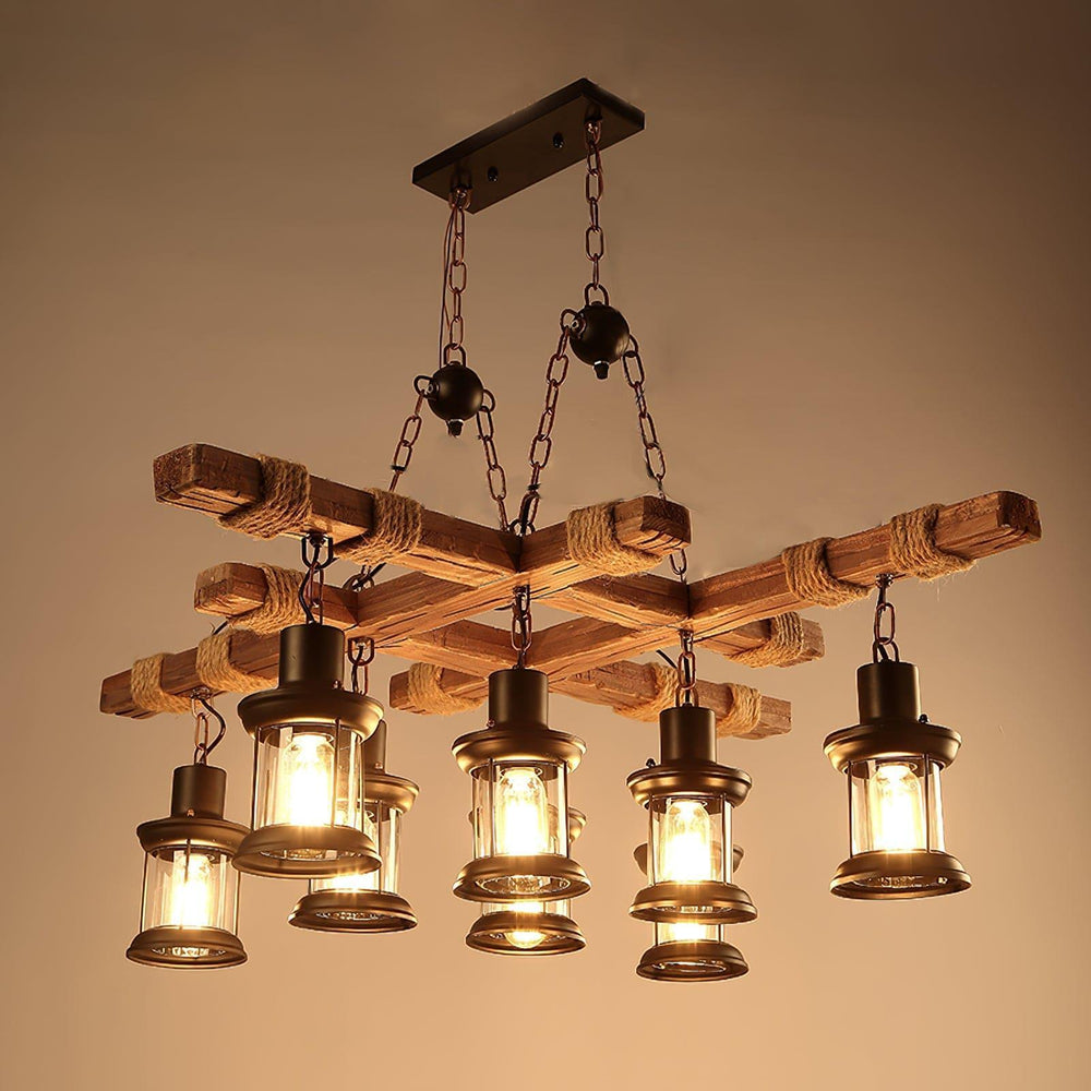 Vintage Wood Glass Chandelier | Elegant Glass & Wood Lighting | Vinlighting | Vinlighting