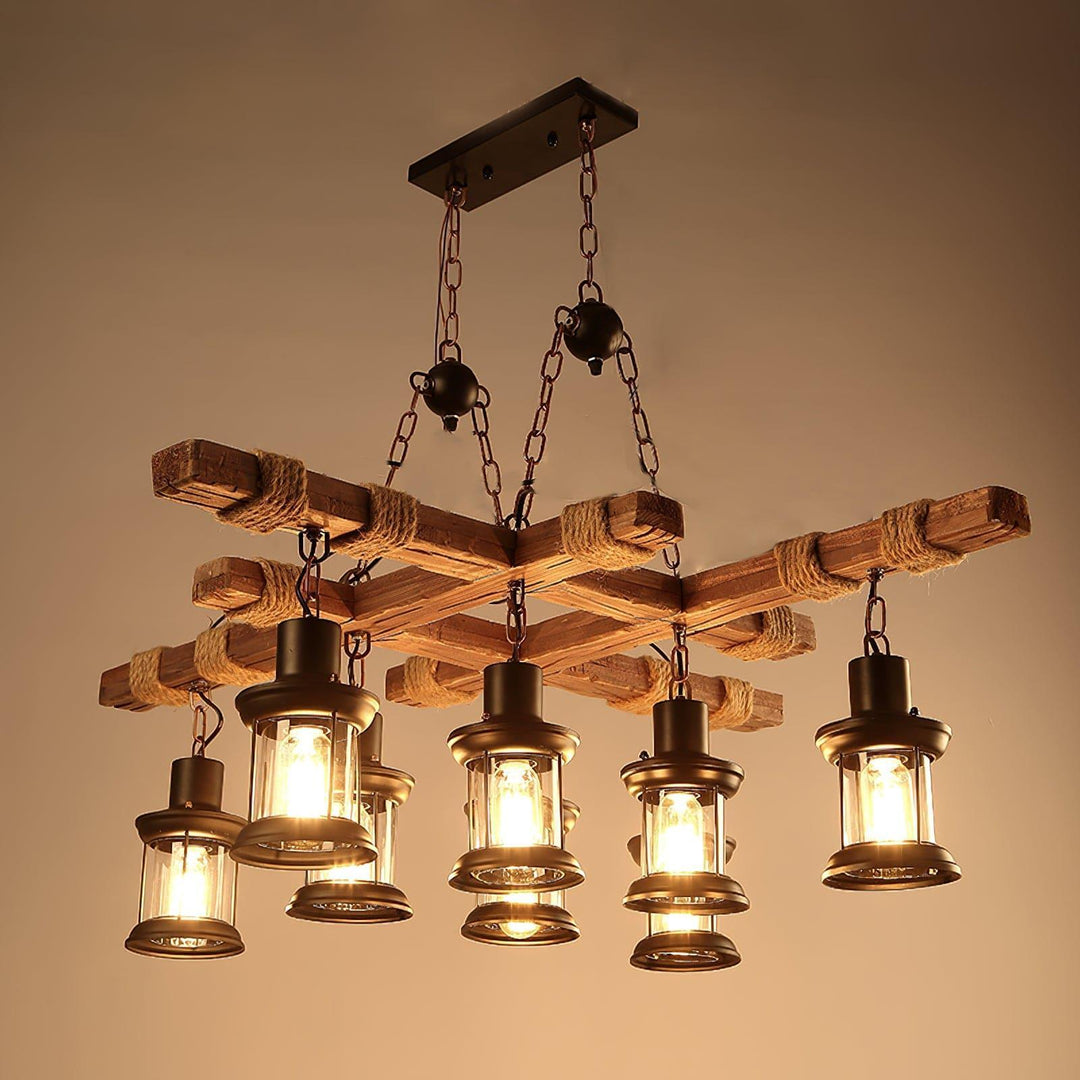 Vintage Wood Glass Chandelier | Elegant Glass & Wood Lighting | Vinlighting | Vinlighting