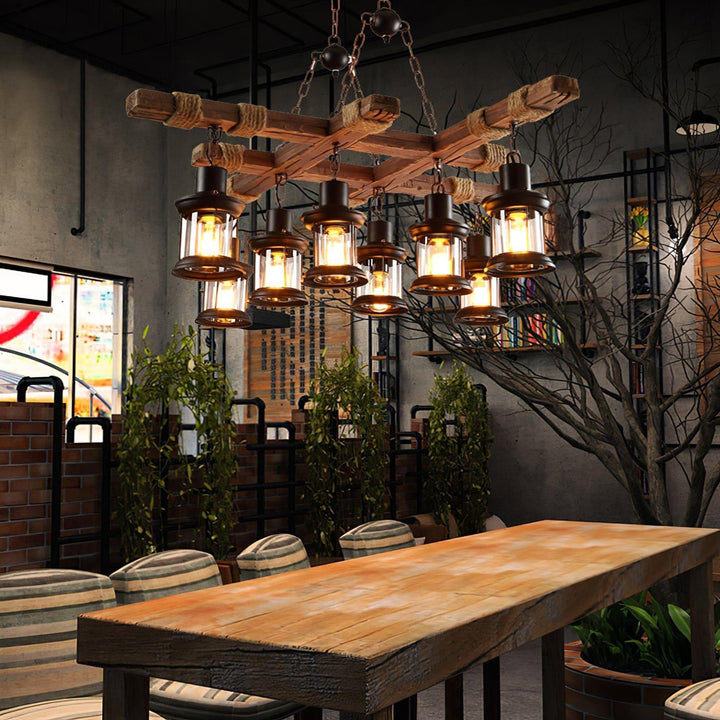 Vintage Wood Glass Chandelier | Elegant Glass & Wood Lighting | Vinlighting | Vinlighting