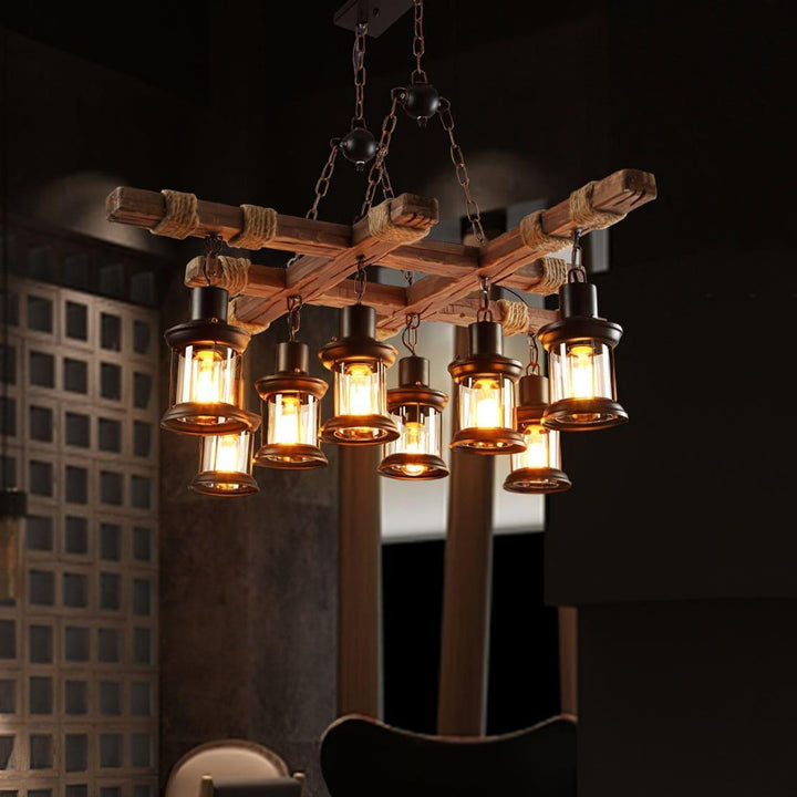 Vintage Wood Glass Chandelier | Elegant Glass & Wood Lighting | Vinlighting | Vinlighting