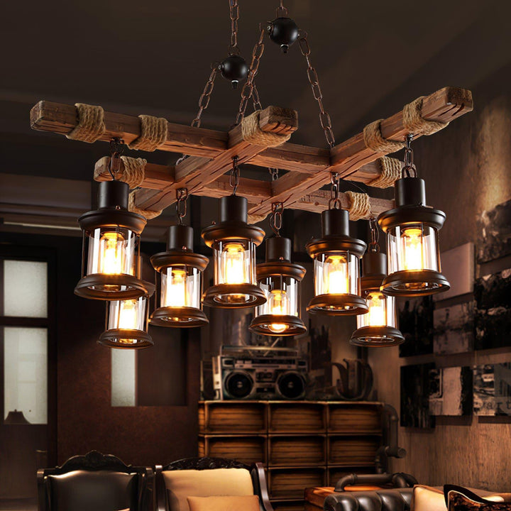 Vintage Wood Glass Chandelier | Elegant Glass & Wood Lighting | Vinlighting | Vinlighting