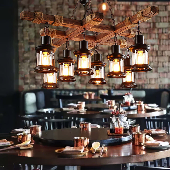 Vintage Wood Glass Chandelier | Elegant Glass & Wood Lighting | Vinlighting | Vinlighting