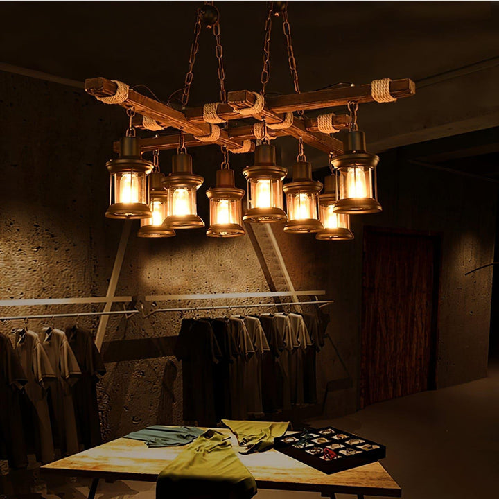 Vintage Wood Glass Chandelier | Elegant Glass & Wood Lighting | Vinlighting | Vinlighting