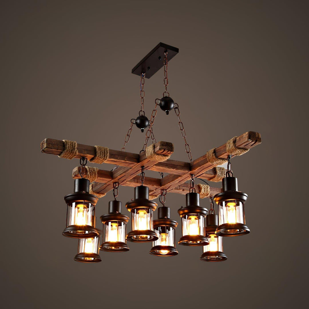Vintage Wood Glass Chandelier | Elegant Glass & Wood Lighting | Vinlighting | Vinlighting