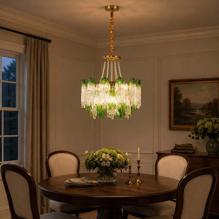 Virelina Chandelier | Gradient Green Glass Chandelier for Dining Decor