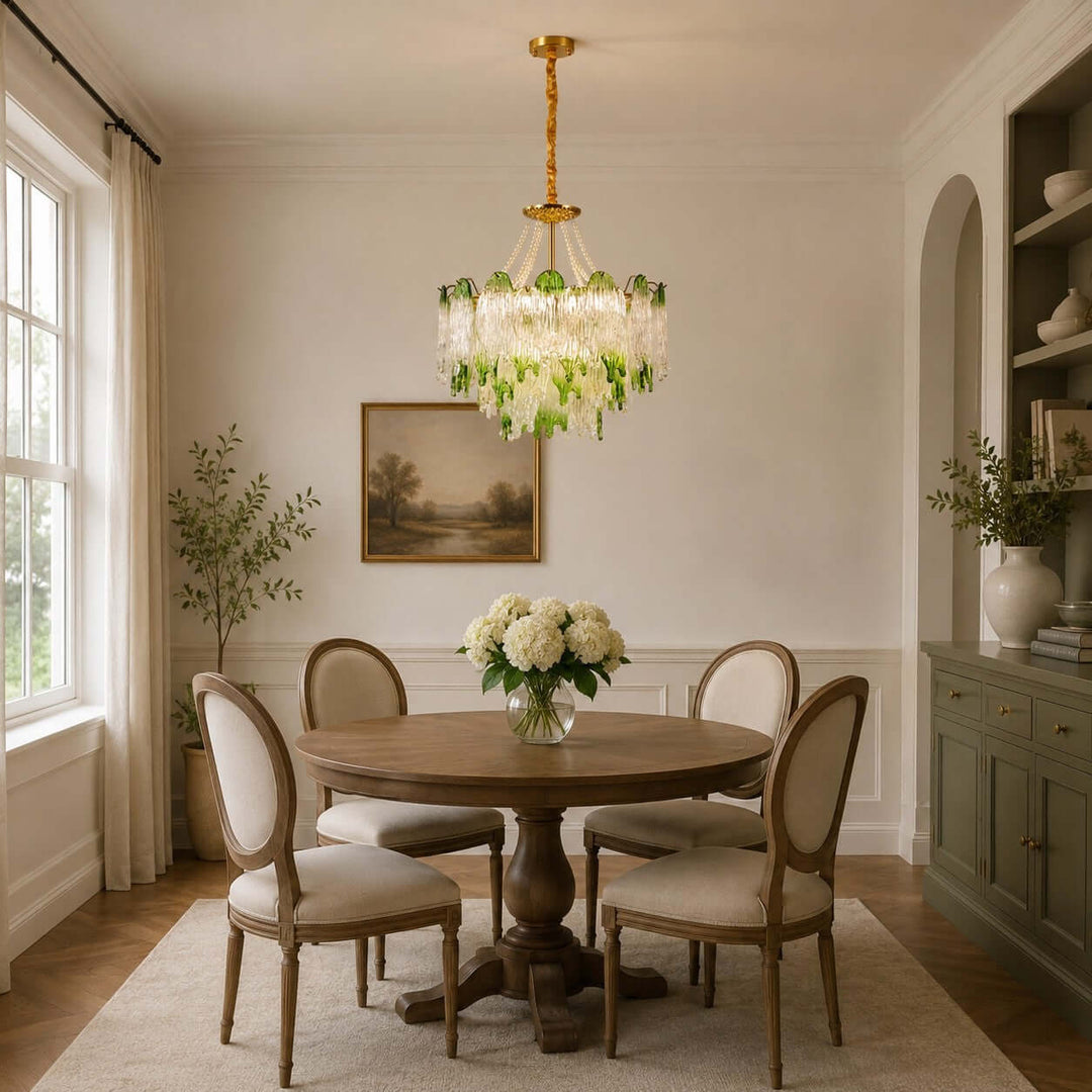 Virelina Chandelier | Gradient Green Glass Chandelier for Dining Decor