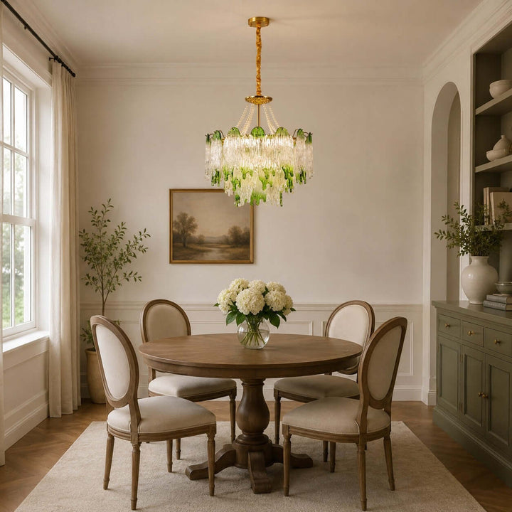 Virelina Chandelier | Gradient Green Glass Chandelier for Dining Decor