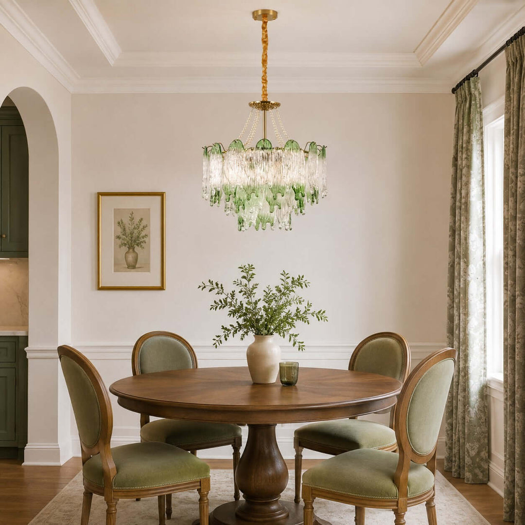 Virelina Chandelier | Gradient Green Glass Chandelier for Dining Decor