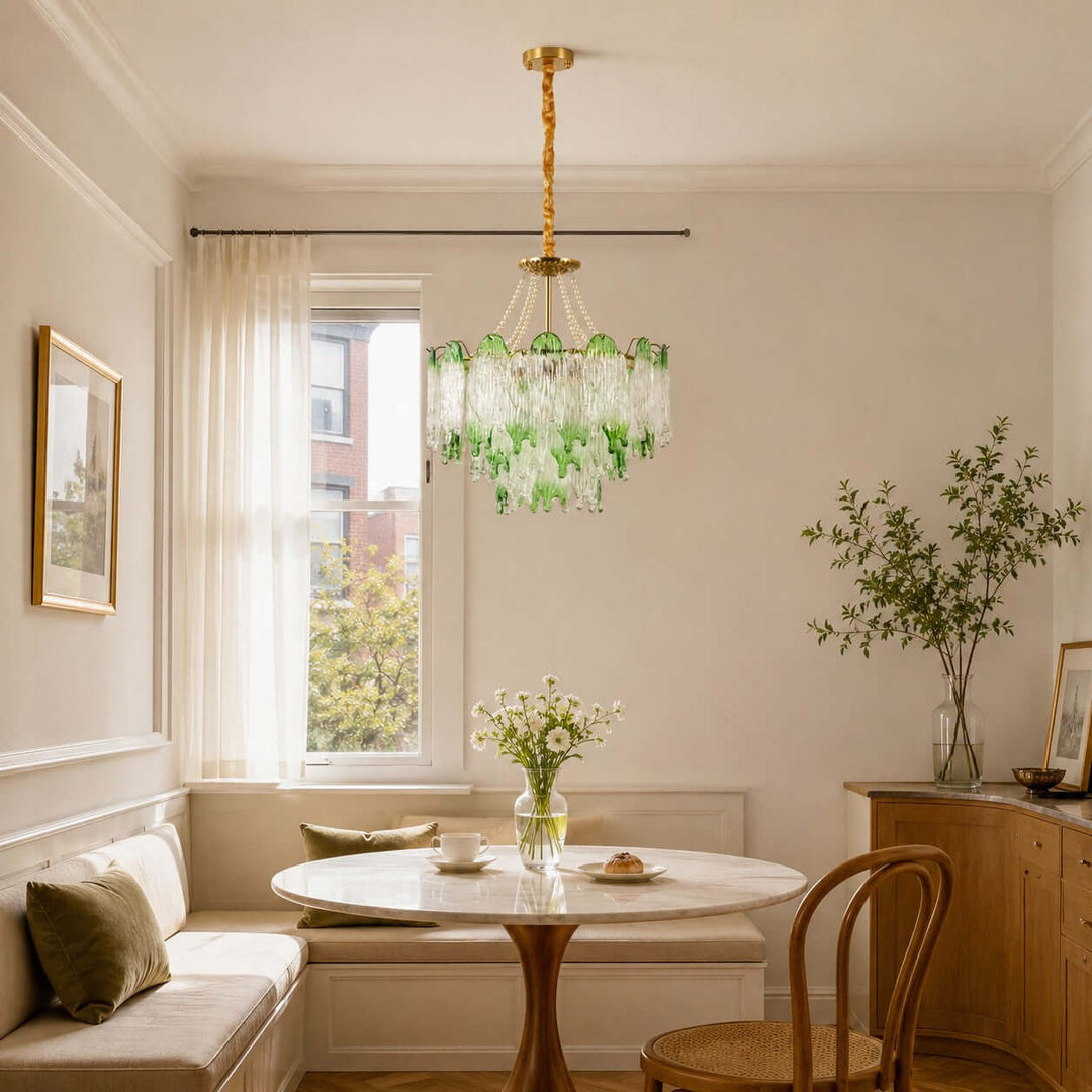 Virelina Chandelier | Gradient Green Glass Chandelier for Dining Decor