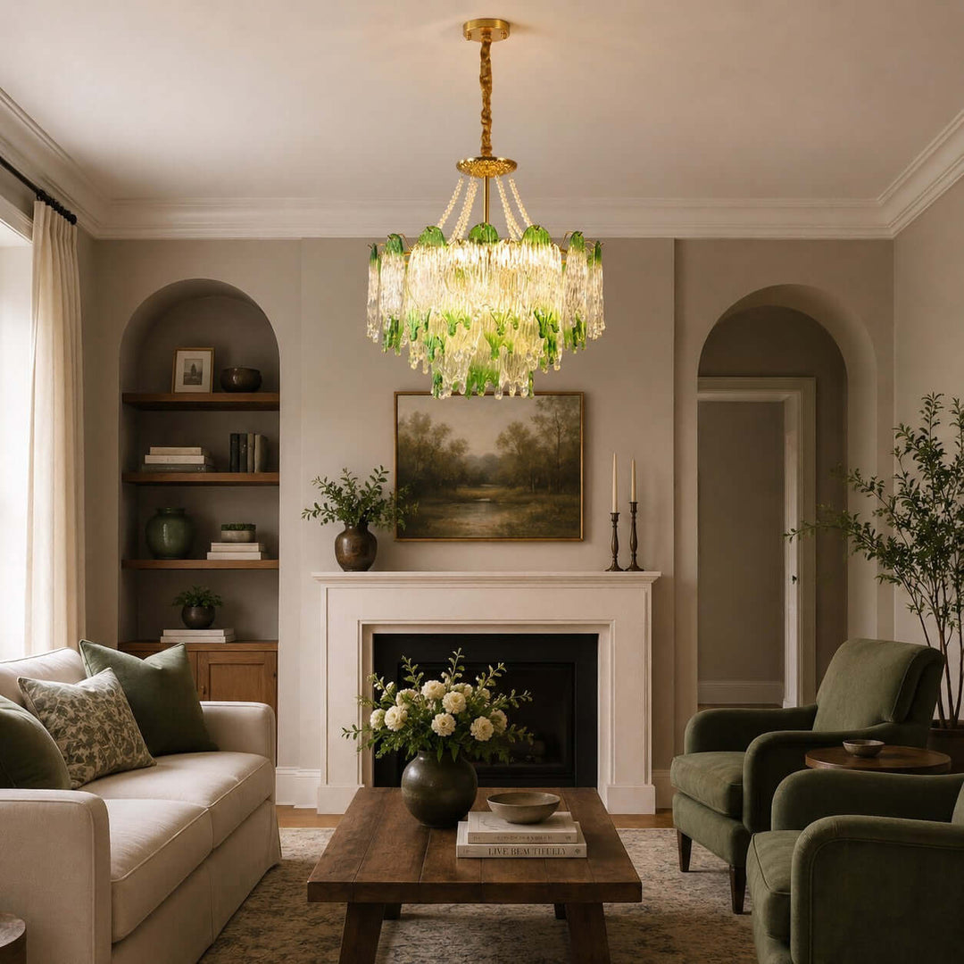 Virelina Chandelier | Gradient Green Glass Chandelier for Dining Decor