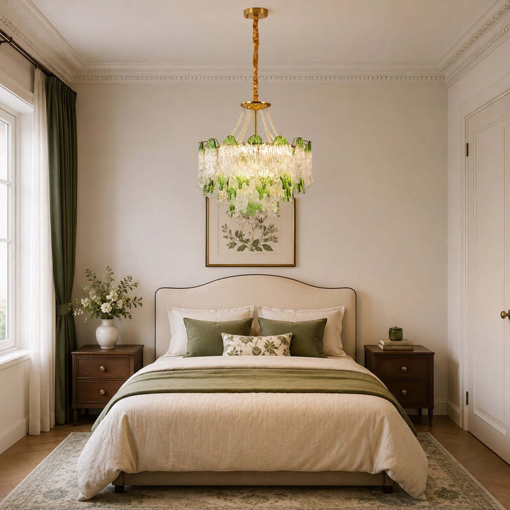 Virelina Chandelier | Gradient Green Glass Chandelier for Dining Decor