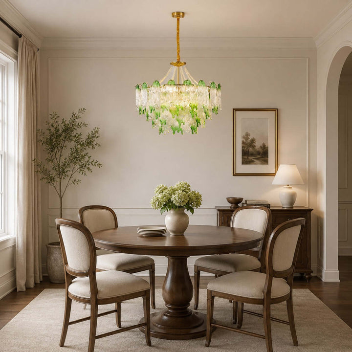Virelina Chandelier | Gradient Green Glass Chandelier for Dining Decor