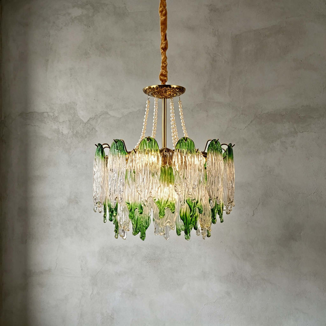 Virelina Chandelier | Gradient Green Glass Chandelier for Dining Decor