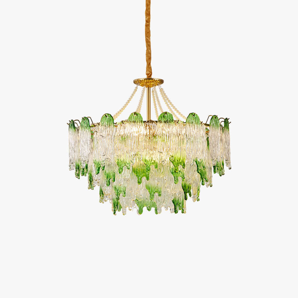 Virelina Chandelier | Gradient Green Glass Chandelier for Dining Decor