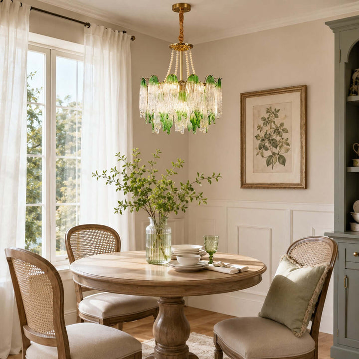 Virelina Chandelier | Gradient Green Glass Chandelier for Dining Decor