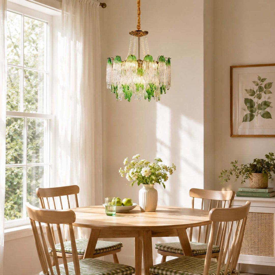 Virelina Chandelier | Gradient Green Glass Chandelier for Dining Decor