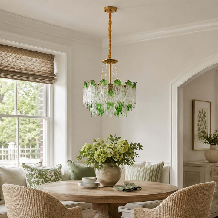 Virelina Chandelier | Gradient Green Glass Chandelier for Dining Decor