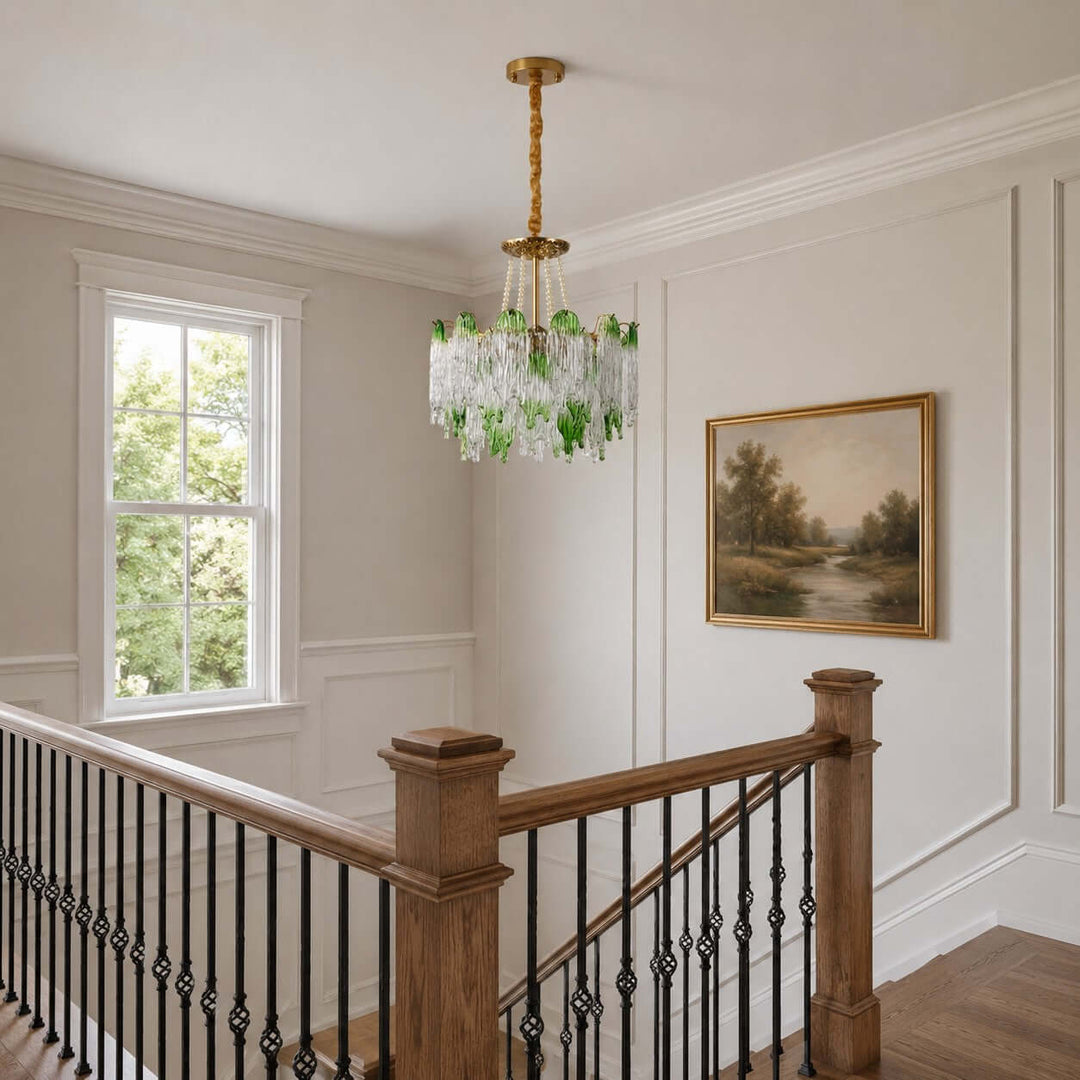 Virelina Chandelier | Gradient Green Glass Chandelier for Dining Decor