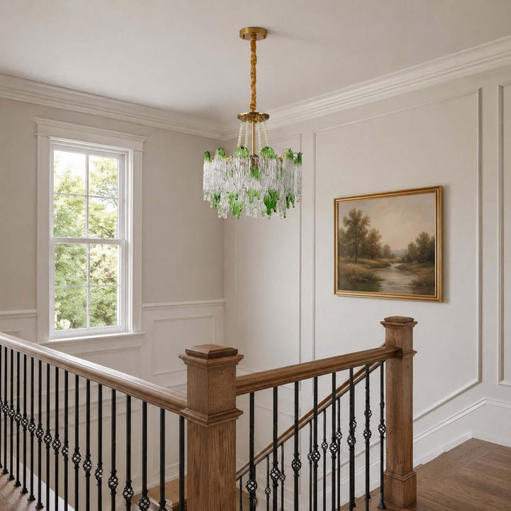 Virelina Chandelier | Gradient Green Glass Chandelier for Dining Decor