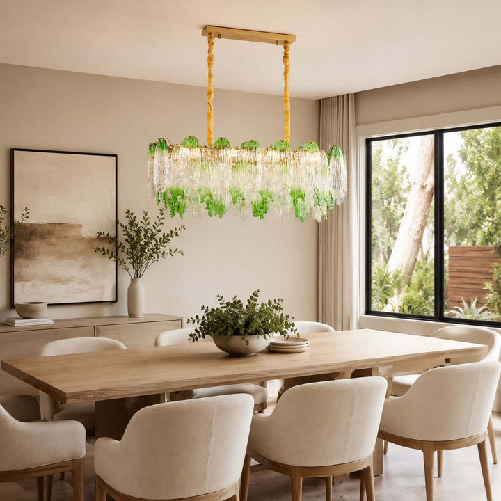 Virelina Linear Chandelier | Gradient Green Glass Chandelier