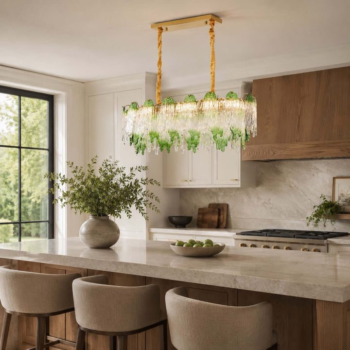 Virelina Linear Chandelier | Gradient Green Glass Chandelier