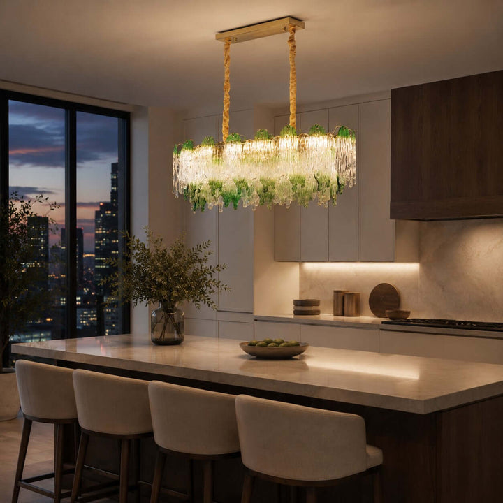 Virelina Linear Chandelier | Gradient Green Glass Chandelier