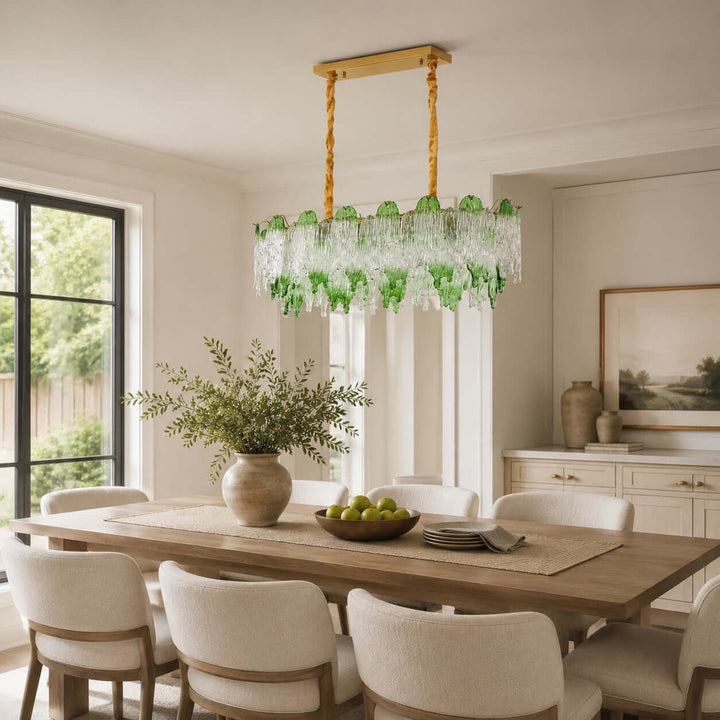 Virelina Linear Chandelier | Gradient Green Glass Chandelier
