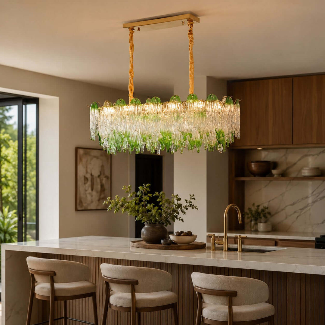Virelina Linear Chandelier | Gradient Green Glass Chandelier